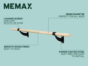 Gym Plus MEMAX Wall Mounted Ballet Barre – 150cm Beech Wood Dance Bar WALLBARRE15