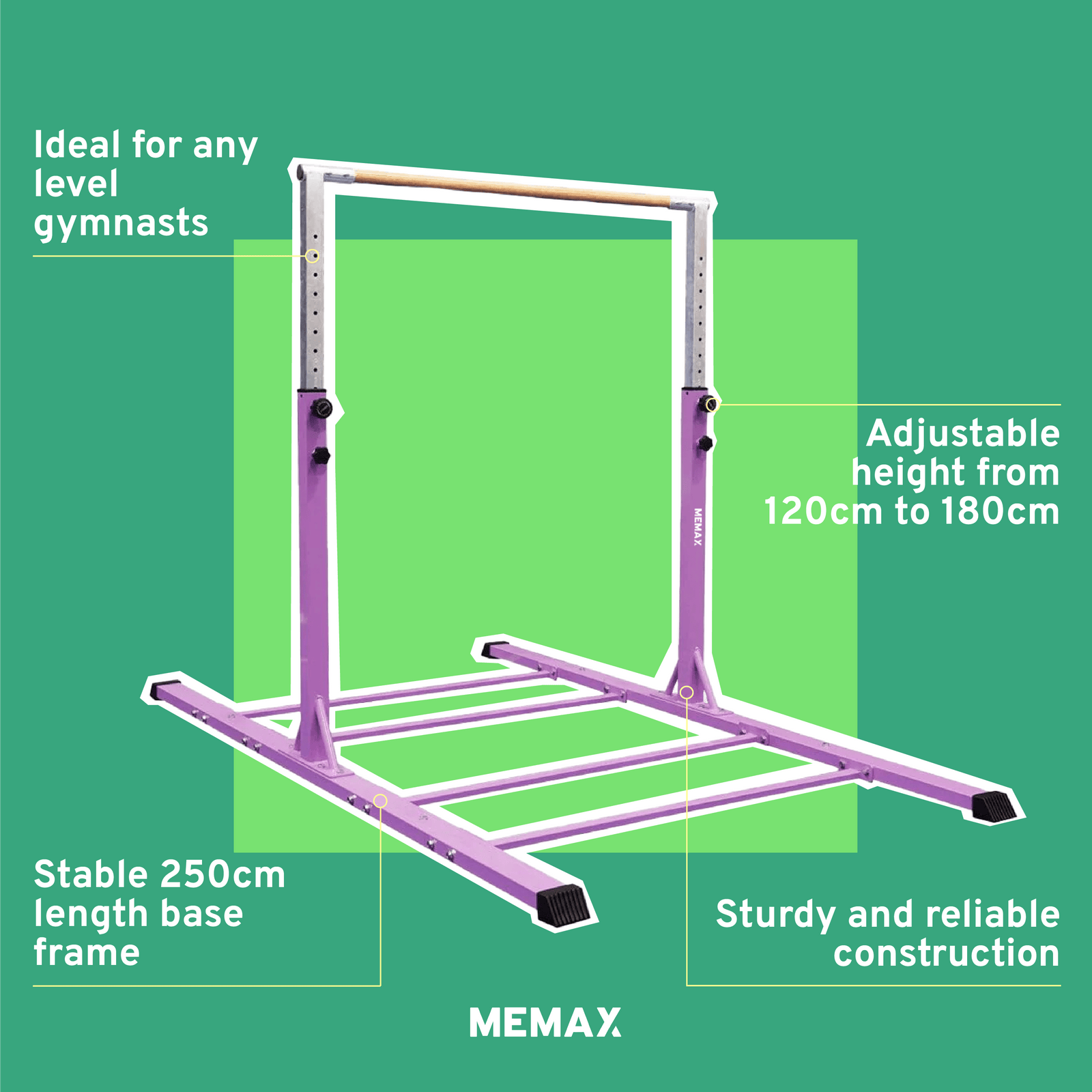 Value Combo Advanced Gymnastic Horizontal Bar Long Base Training Bar + Gym Mat (Pink) V2.0