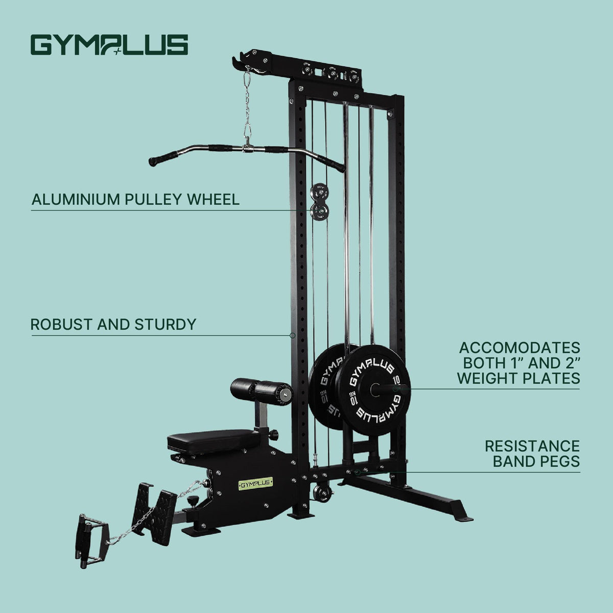 Lat Pulldown Low Row Machine with Aluminium Pulley Wheels - L4 Pro Series