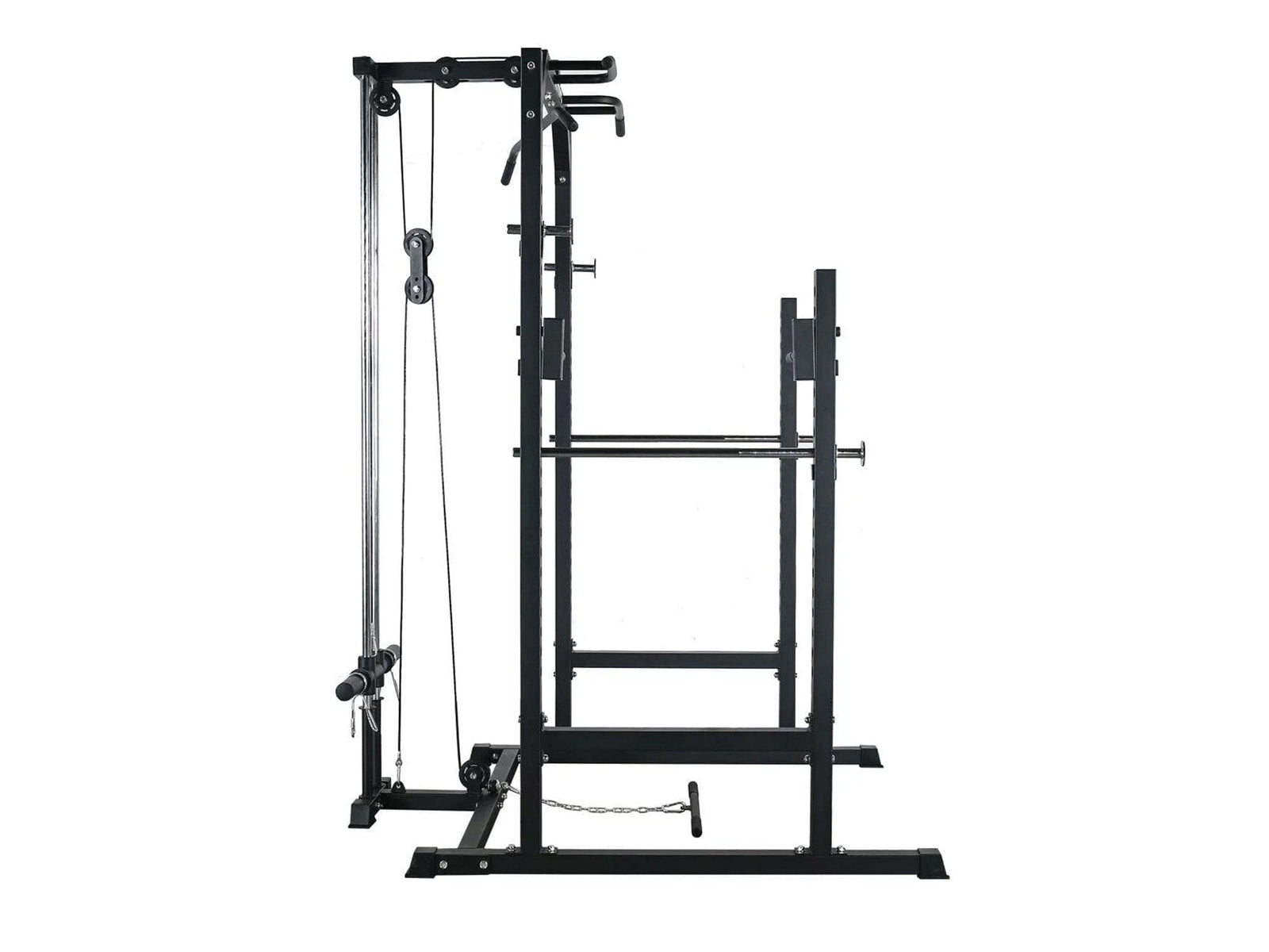 Gym Plus Home Gym Lifting Intermediate Package - Bench, Rack with Pulldown, Barbell and Bumper Plates Set HALFRACK-HD-PCK
