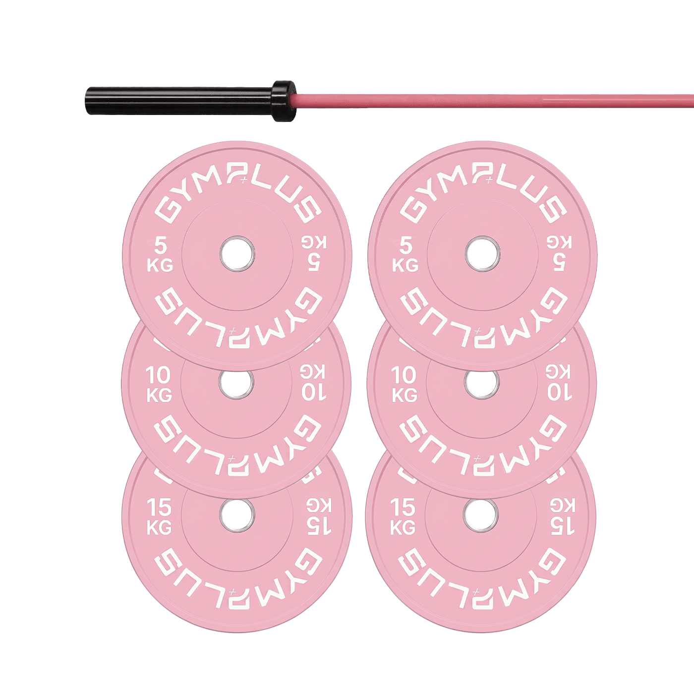 Gym Plus Cerakote Pink Olympic Barbell & Bumper Plate Set – 60kg/100kg BAR+100KG-PINK
