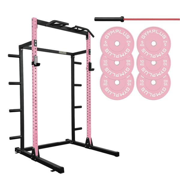 Gym Plus Half Power Rack Garage Gym Package - Pink HR2300-PINK-BUNDLE