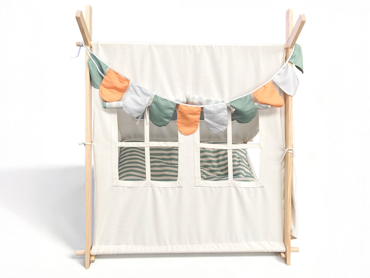 MEMAX Cozy Cove Kids Wooden Play Tent with Play Mat