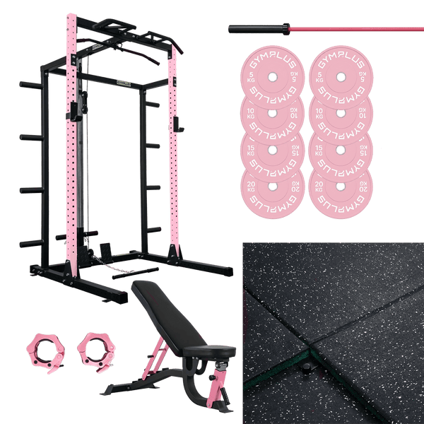 Gym Plus Pink Half Power Rack Garage Gym Package - Complete Setup HR-FULL-PINK-LLP