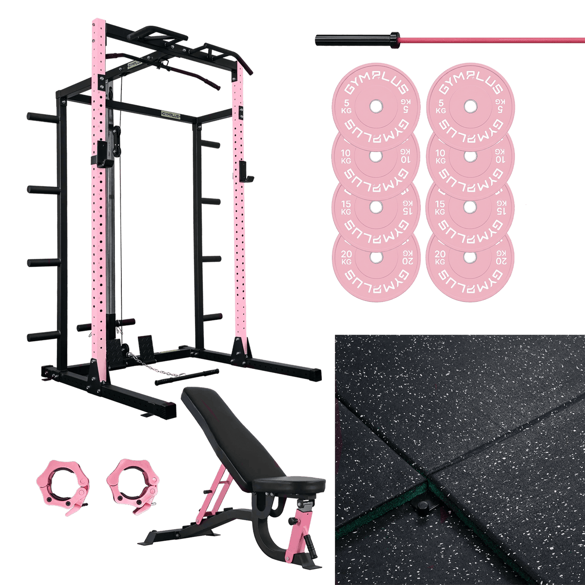 Pink Half Power Rack Garage Gym Package - Complete Setup