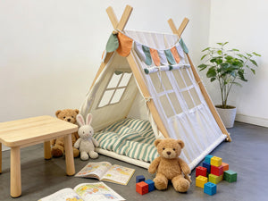 MEMAX Cozy Cove Kids Wooden Play Tent with Play Mat