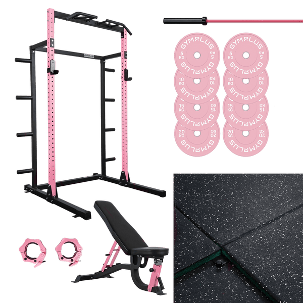 Gym Plus Pink Half Power Rack Garage Gym Package - Complete Setup HR-FULL-PINK