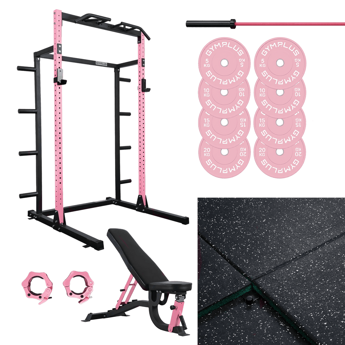 Pink Half Power Rack Garage Gym Package - Complete Setup