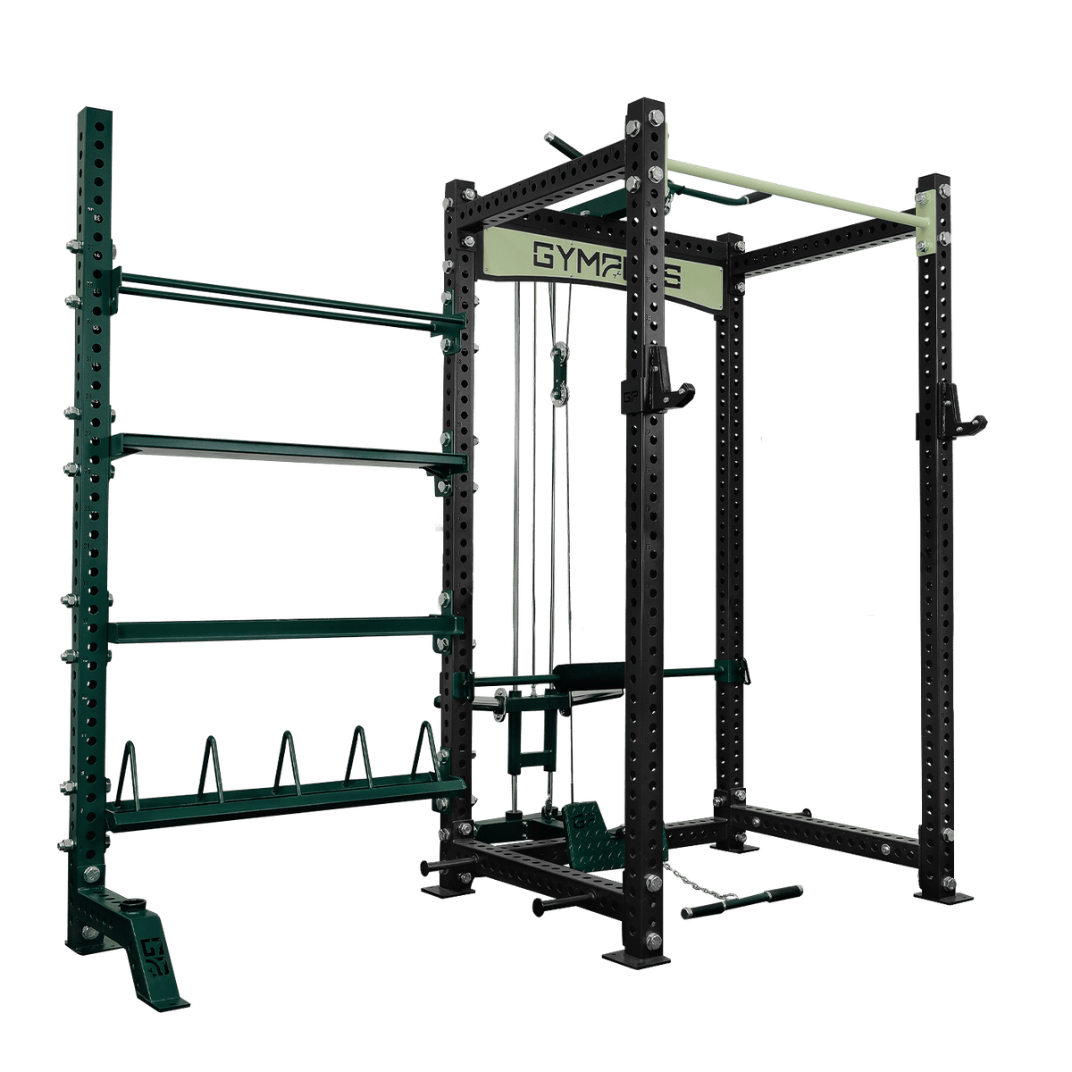 Gym Plus Evolve Power Rack with Lat Pulldown and Storage System EV-W-LAT-STOR-BLK