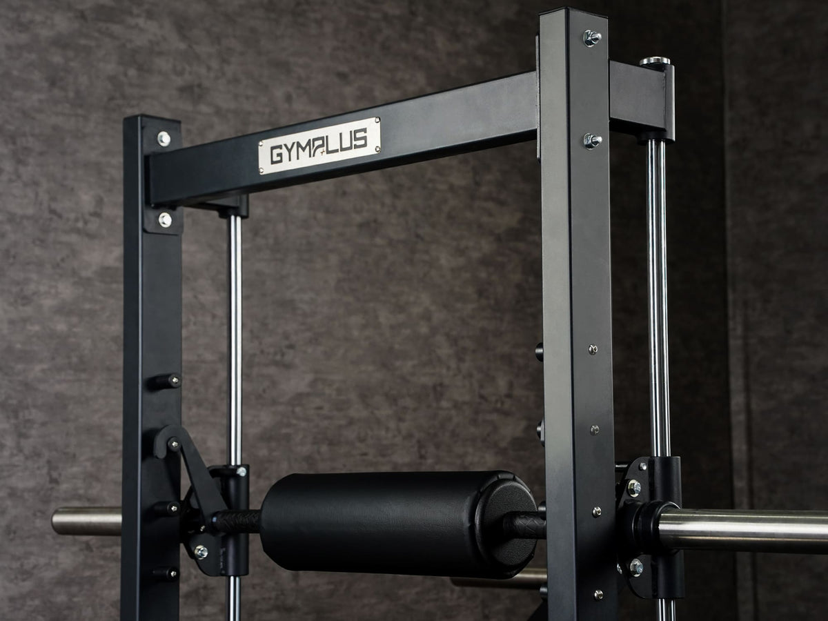 Gym Plus 3D Smith Hip Thrust Machine 3D-HT-01 close up showing Gym Plus logo