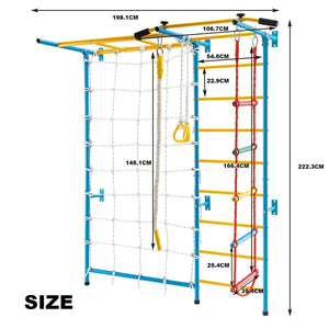 7 In 1 Climbing Wall for Kids, Indoor Kids Gym Playset for Exercise, Steel Ladder Wall Set with Wall Ladder, Pull-up Bar, Climbing Rope and Gymnastic Rings, Climber Ladder