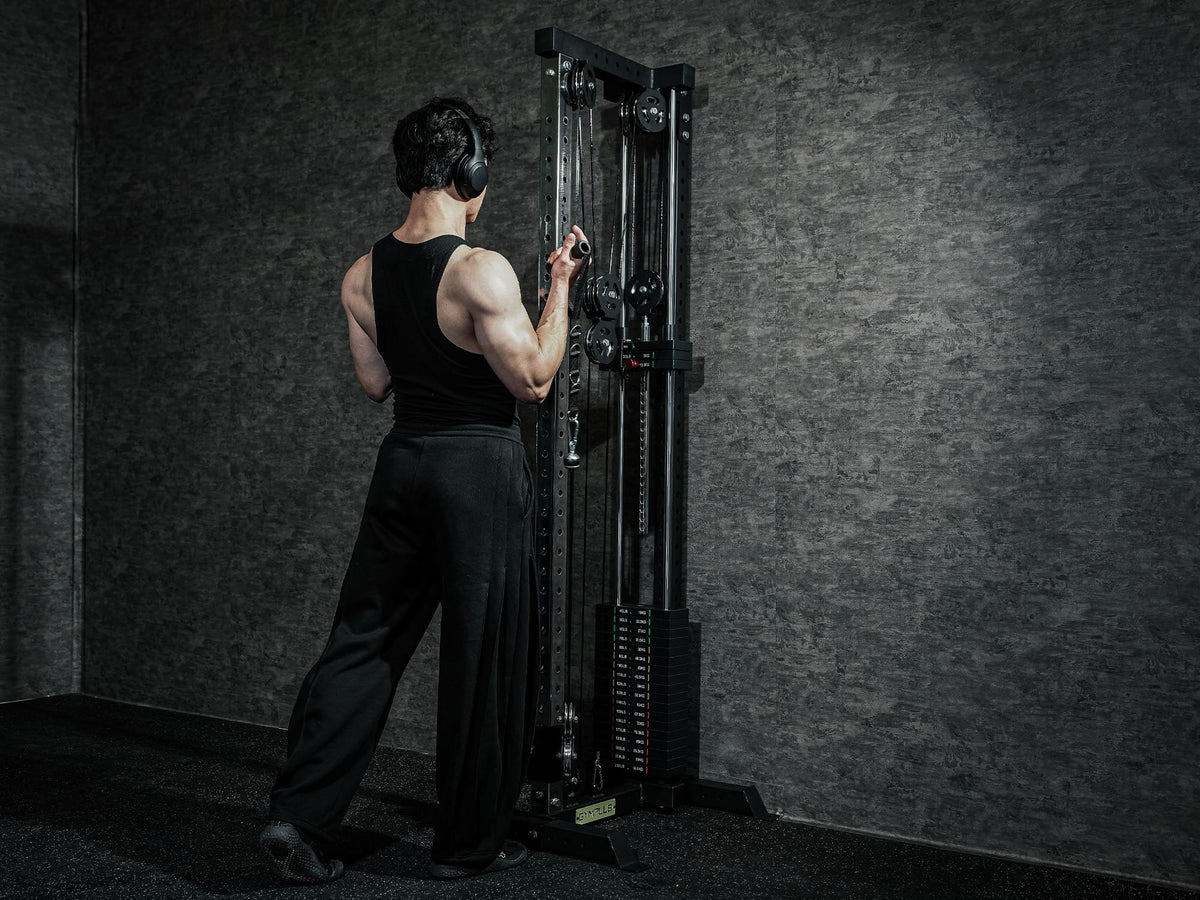 Gym Plus L4 Pro Series Wall Mount Cable Tower With Weight Stack - Aluminium Pulley Wheels WM-LTD-3001