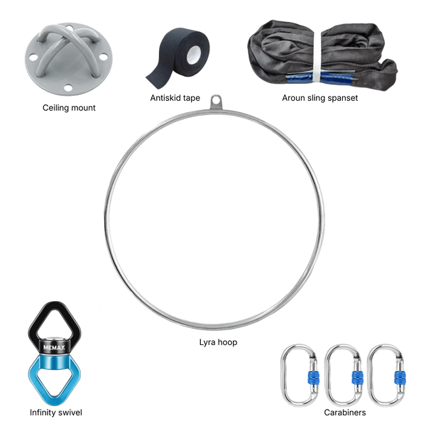 Gym Plus MEMAX Teen Aerial Lyra Hoop 75CM Aerial Ring with Full Accessories - Chrome CHROMEHOOP-2575