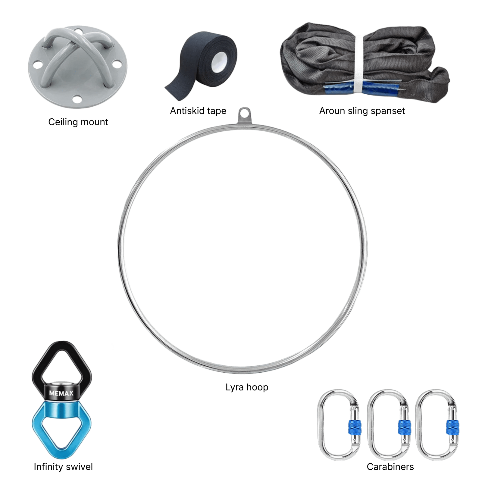 Gym Plus MEMAX Teen Aerial Lyra Hoop 75CM Aerial Ring with Full Accessories - Chrome CHROMEHOOP-2575