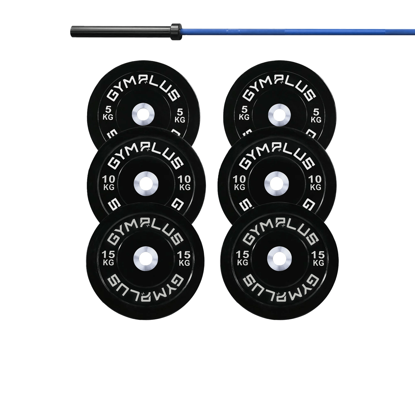 Gym Plus Cerakote Olympic Bar 20KG and Bumper Plates Set DOMBLUE+B100