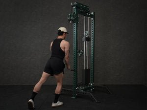 Gym Plus Extended Tricep Bar Cable Attachment with Rubber Grips TRICEP-BAR a man is performing pull down using the cable attachment