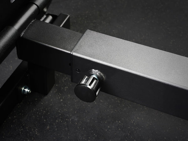 Gym Plus Evolve Footrest Rack Attachment 75-FOOTREST close up of adjustable arm