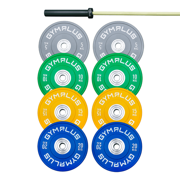 Gym Plus Evolve Olympic Bar 15KG and Bumper Plate Set EV15+C100