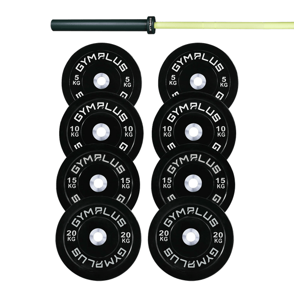 Gym Plus Evolve Olympic Bar 20KG and Bumper Plate Set EV20+B100