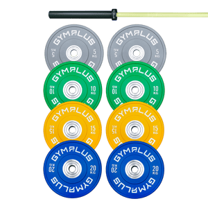 EVOLVE Olympic Bar 20KG and Bumper Plate Set