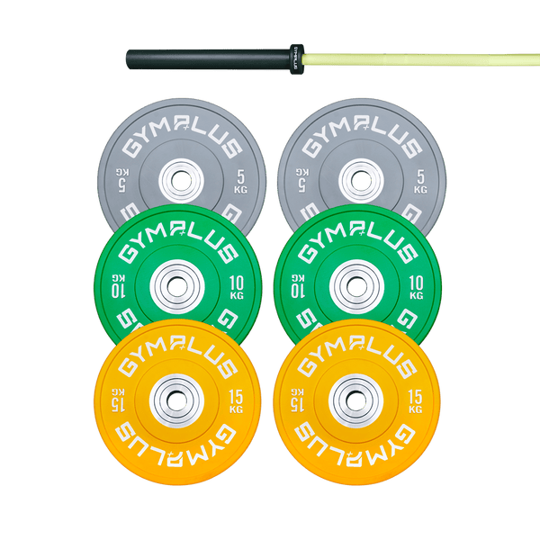 Gym Plus Evolve Olympic Bar 20KG and Bumper Plate Set EV20+C60