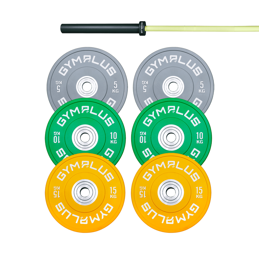 Gym Plus Evolve Olympic Bar 20KG and Bumper Plate Set EV20+C60