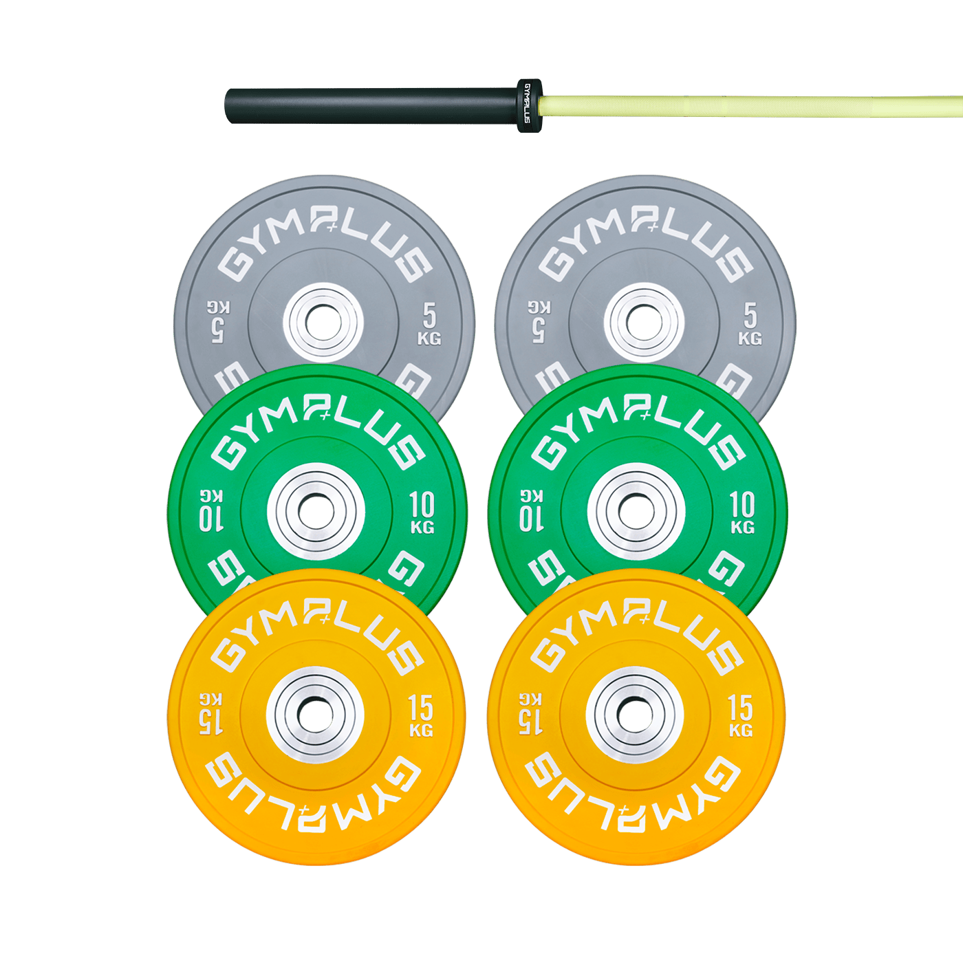 Gym Plus Evolve Olympic Bar 20KG and Bumper Plate Set EV20+C100