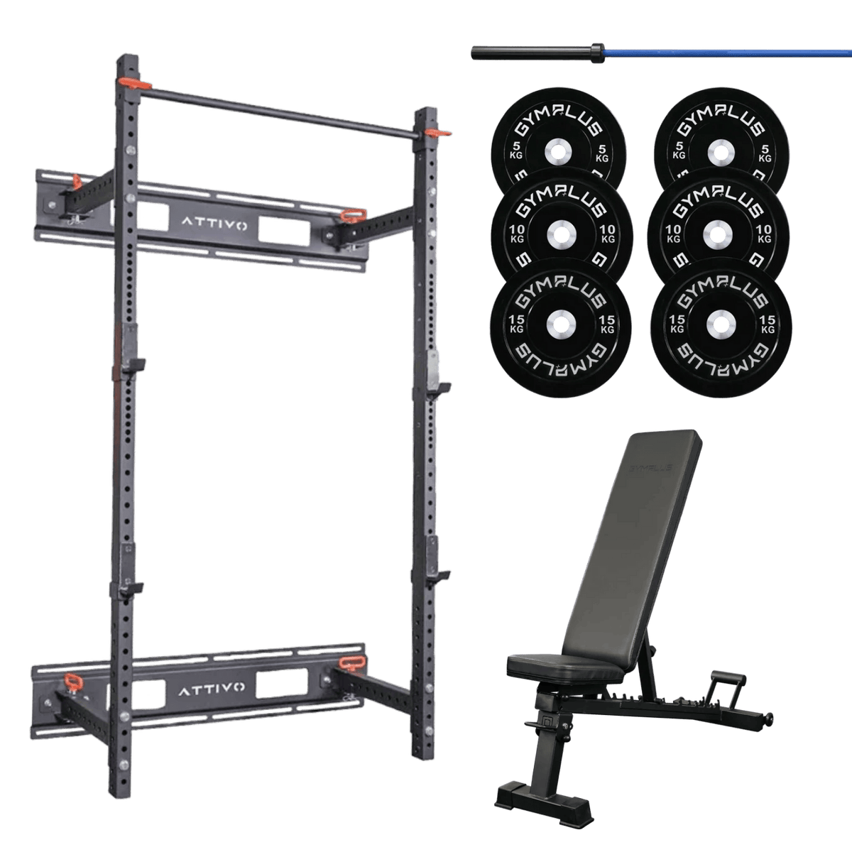 Gym Plus Folding Wall Mount Power Rack Garage Gym Package FOLD-BUNDLE