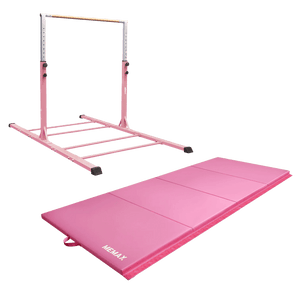 Value Combo Advanced Gymnastic Horizontal Bar Long Base Training Bar + Gym Mat (Pink) V2.0