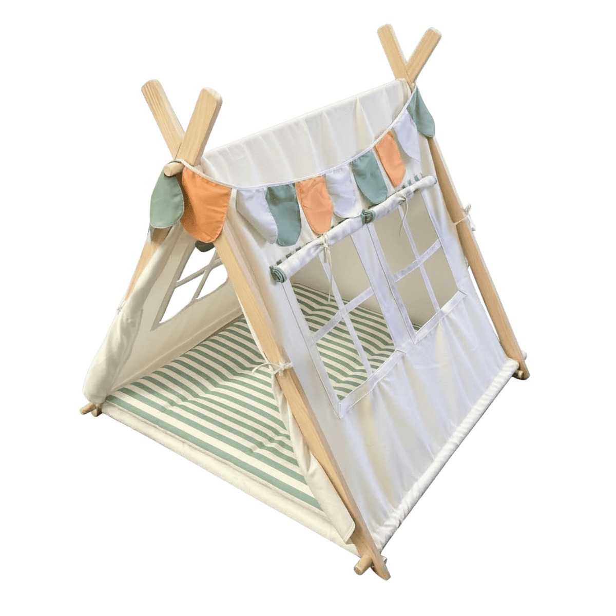 MEMAX Cozy Cove Kids Wooden Play Tent with Play Mat