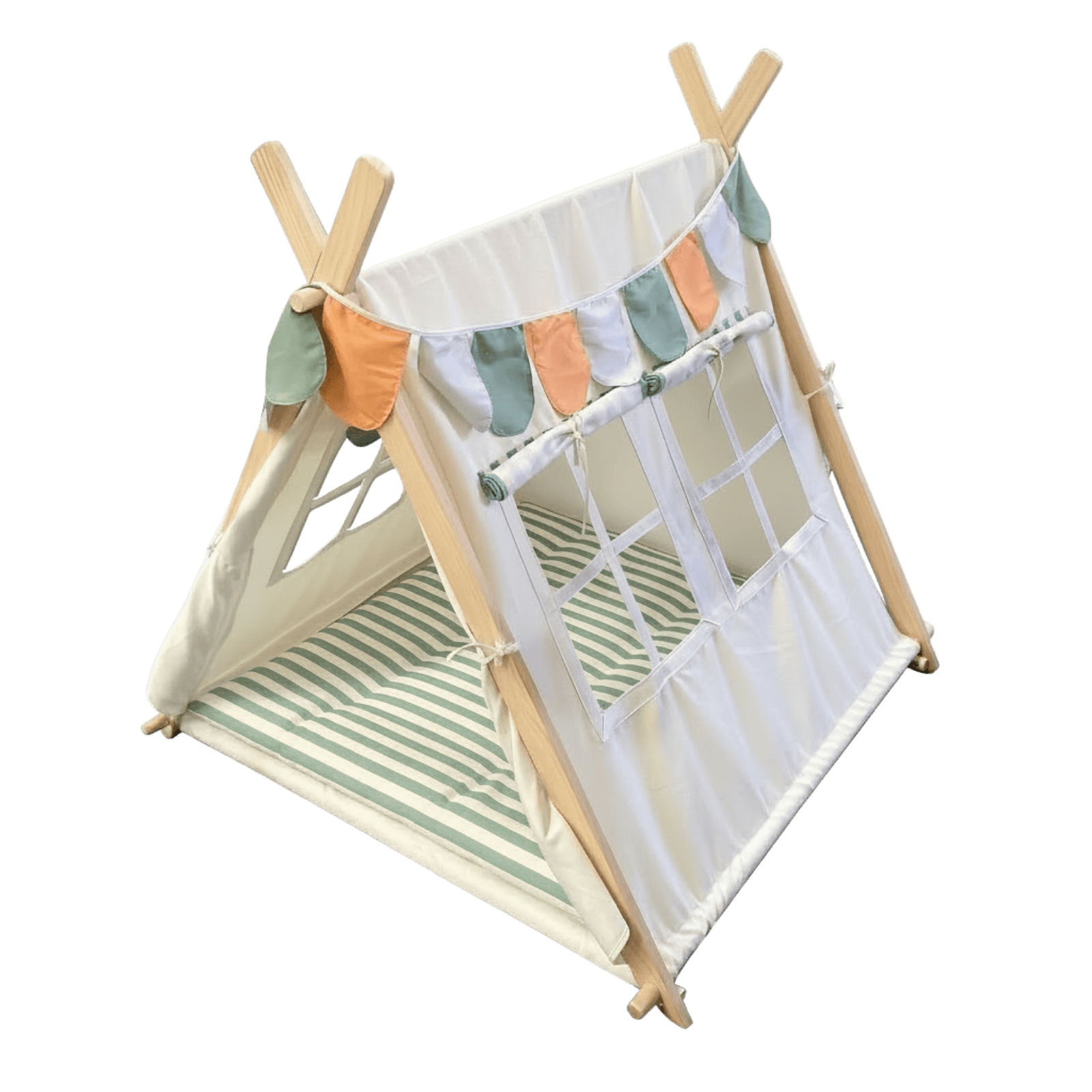 MEMAX Cozy Cove Kids Wooden Play Tent with Play Mat