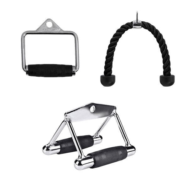 Gym Plus 3-in-1 Cable Attachment Set - Tricep Rope + Handle + V Bar ROPEVBARHANDLE1