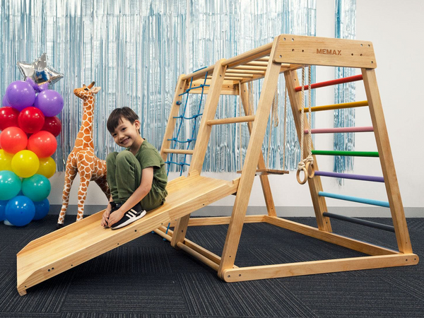 Gym Plus MEMAX Indoor Wooden Play Gym with Slide, Swing & Climber PIKLERGYM-COLOUR