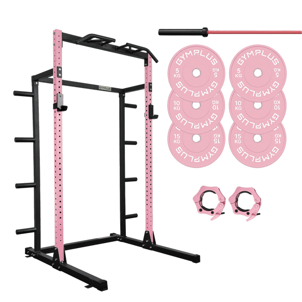 Gym Plus Half Power Rack Garage Gym Package - Pink HR2300-PINK-BUNDLE