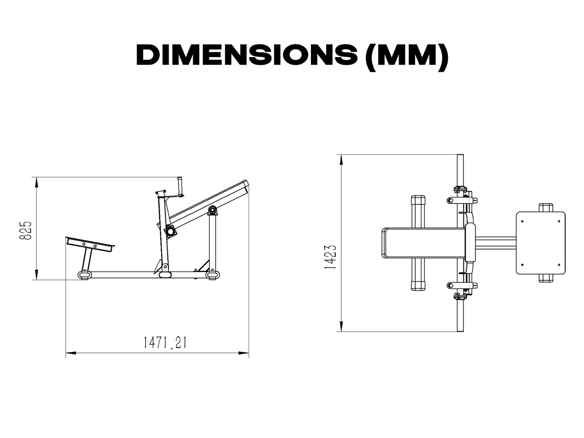 Gym Plus Hip Thrust Machine - Plate Loaded BELT-HT-01 dimensions