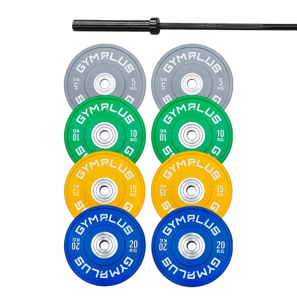 Gym Plus Remarkables Olympic Bar 15KG and Bumper Plates Set RMK-BUSH-15+100KG