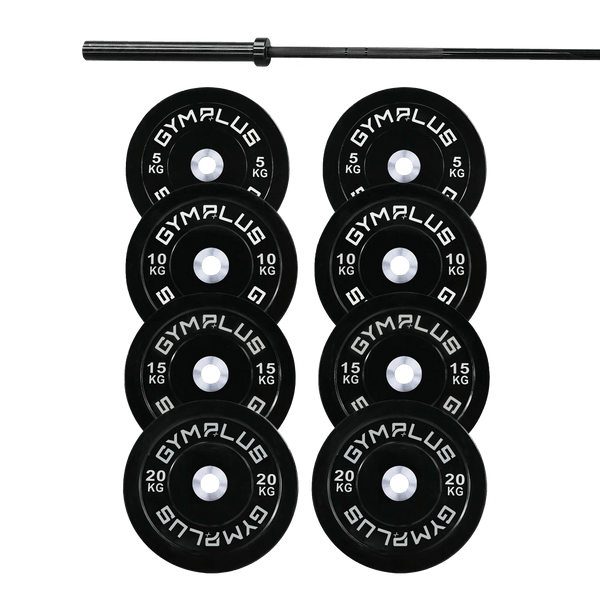 Gym Plus Remarkables Olympic Bar 20KG and Bumper Plates Set RMKB20+B100