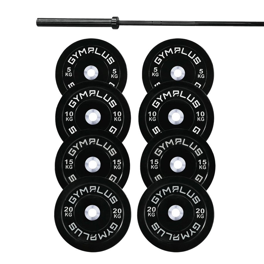 Remarkables Olympic Bar 20KG and Bumper Plates Set
