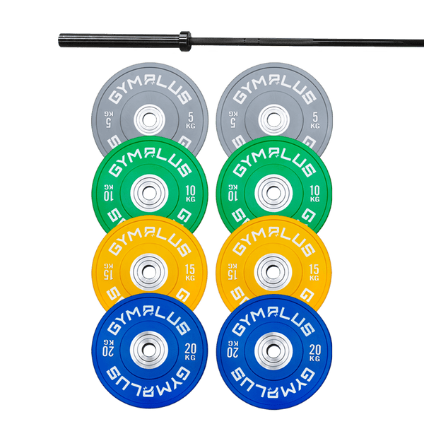 Gym Plus Remarkables Olympic Bar 20KG and Bumper Plates Set RMK-BUSH-20+100KG
