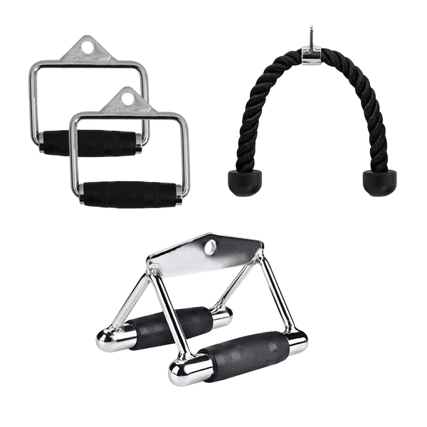 Gym Plus 3-in-1 Cable Attachment Set - Tricep Rope + Handle + V Bar ROPEVBARHANDLE2