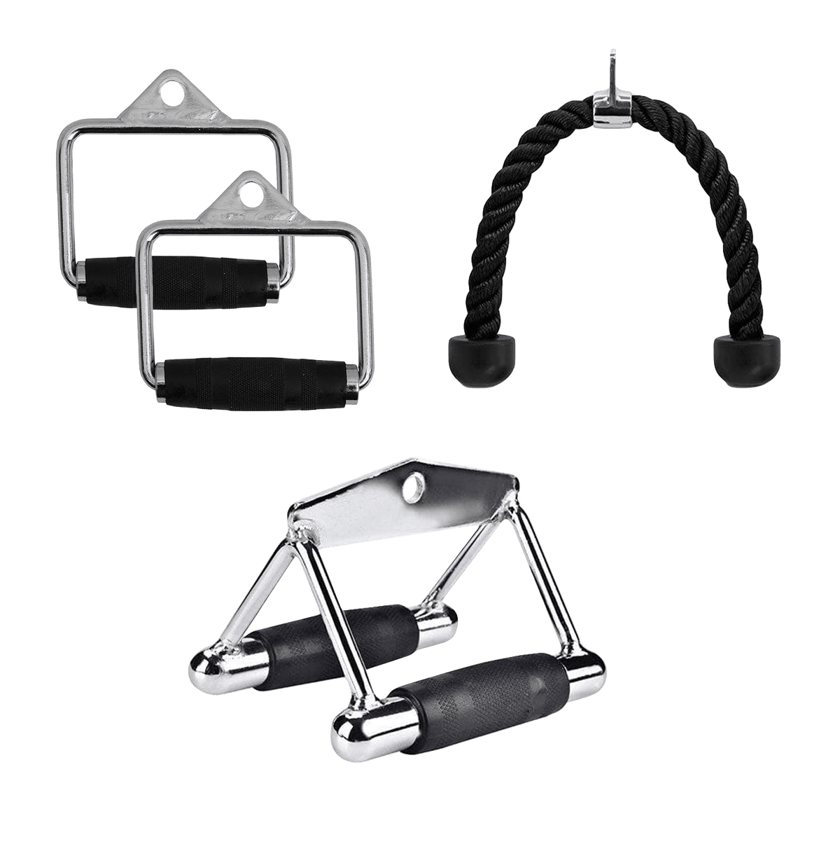 3-in-1 Cable Attachment Set - Tricep Rope + Handle + V Bar
