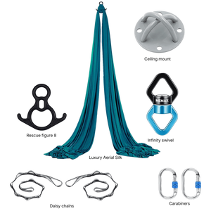 MEMAX Aerial Silks Yoga Swing Hammock Set - 100% Luxury Nylon Tricot Silks, Full Rigging Hardware