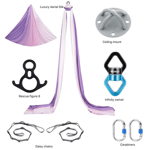 MEMAX Aerial Silks Yoga Swing Hammock Set - 100% Luxury Nylon Tricot Silks, Full Rigging Hardware