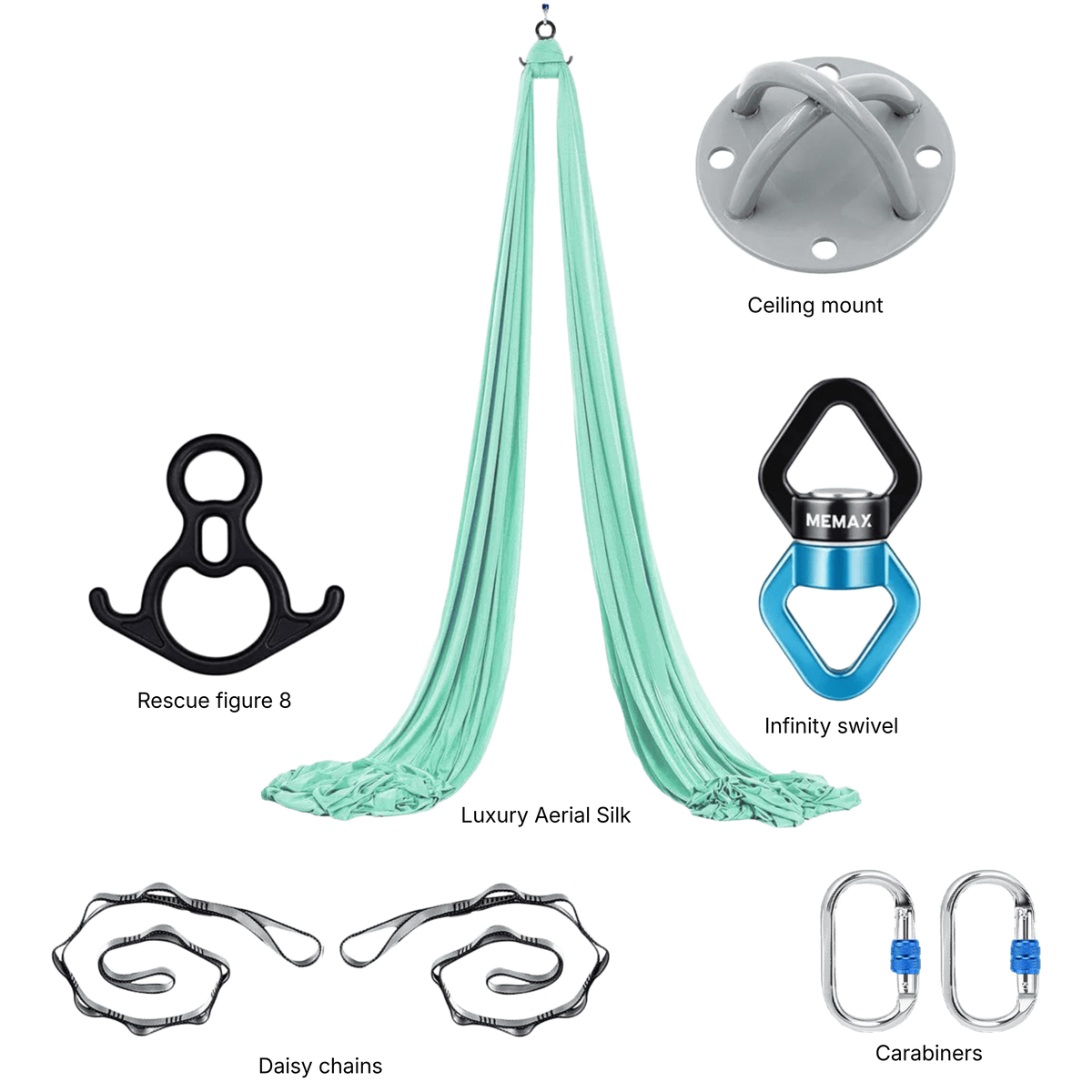 MEMAX Aerial Silks Yoga Swing Hammock Set - 100% Luxury Nylon Tricot Silks, Full Rigging Hardware