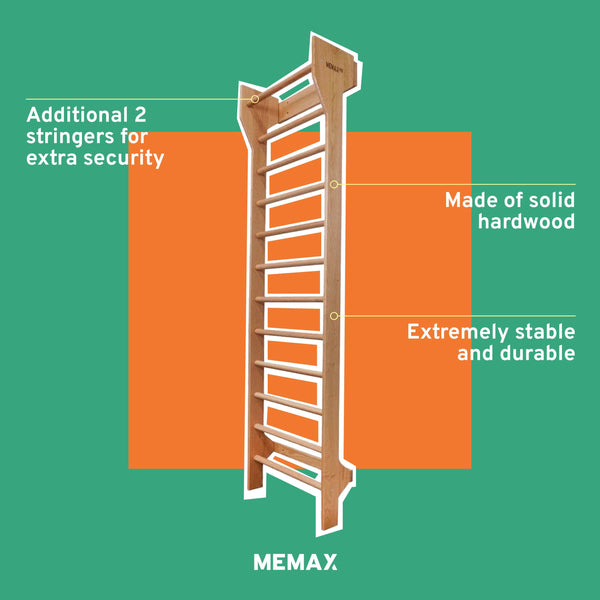 Gym Plus MEMAX Pro Hard Wood Wall Bars Stall Bars V2.0