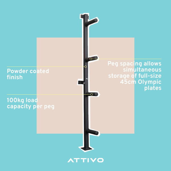 Gym Plus Weight Plate Storage Rack Wall Mounted Weight Plate Holder - 4 Pegs GP-WMWP-4P