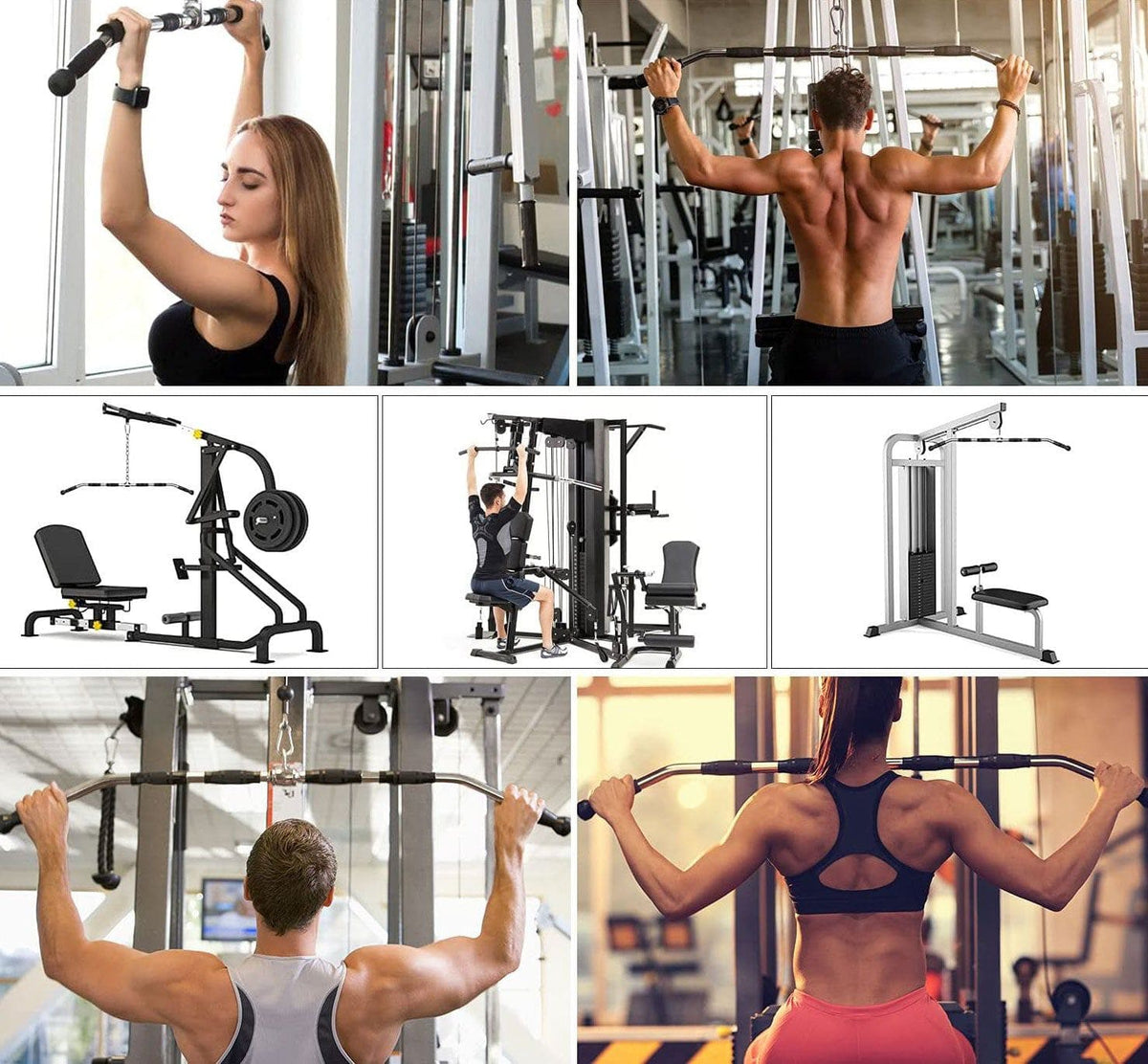 Lat Pull Down Bar Attachment with Rubber Grips