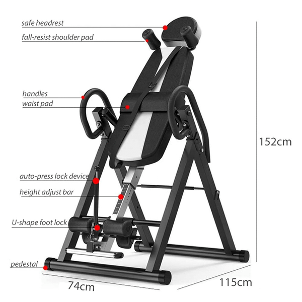 Gym Plus Foldable Gravity Inversion Table for Back Pain Relief INVERTWHITE