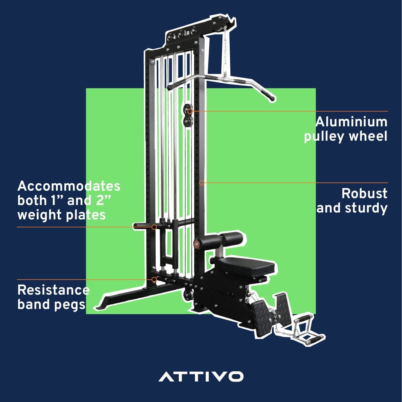 ATTIVO Lat Pulldown Low Row Machine - Aluminium Pulley Wheels