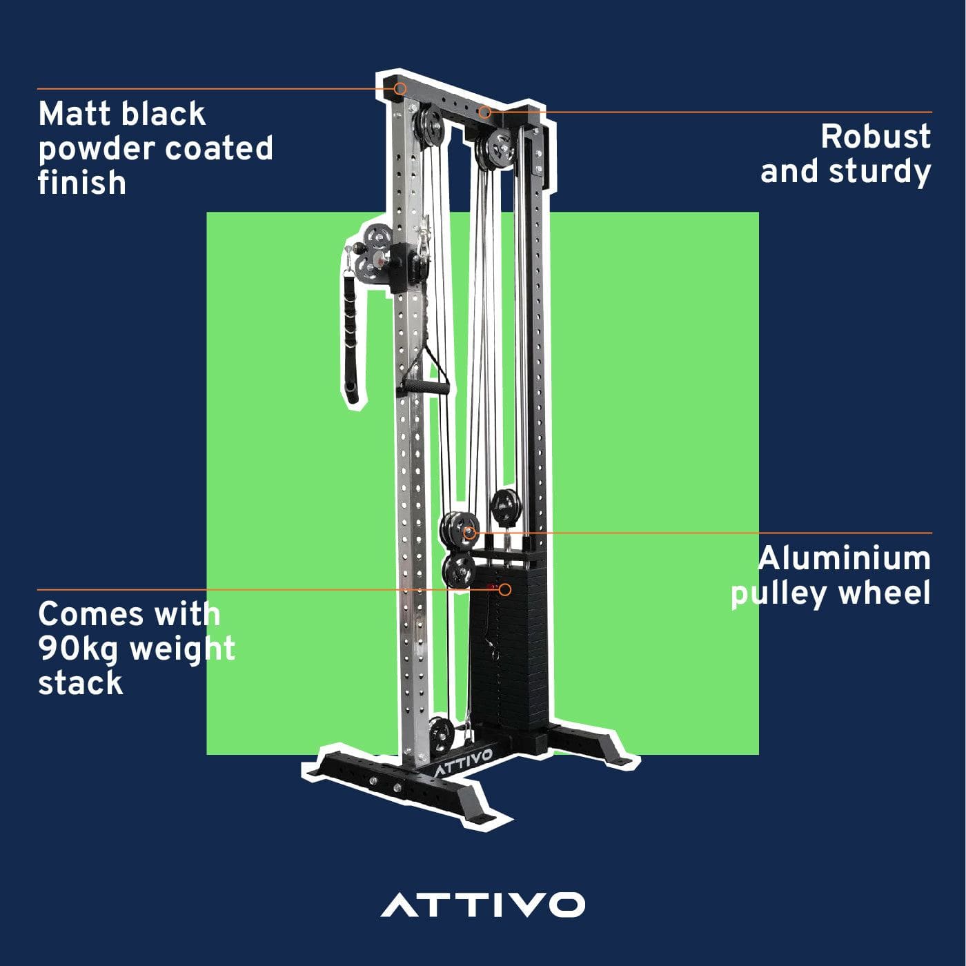 ATTIVO Wall Mount Cable Tower With Weight Stack - Aluminium Pulley Wheels